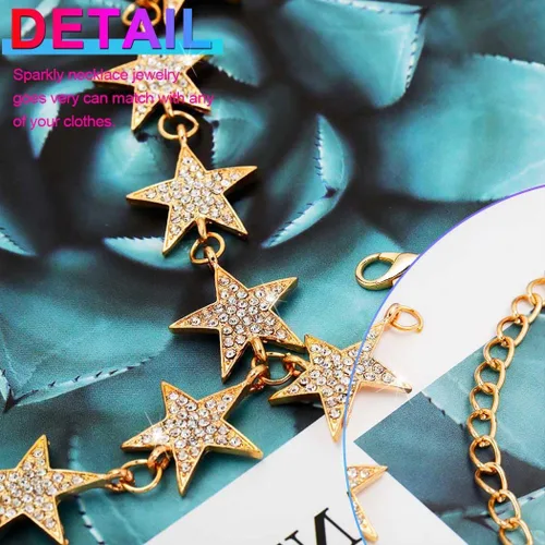Vista 4 de Nicute Collar con diamantes de imitación en Y, collar largo de estrella, gargantilla de cristal brillante, cadena para mujer