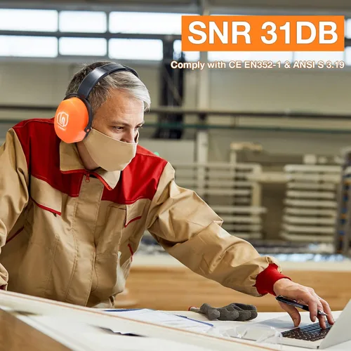 Vista 2 de LYSIAN Orejeras de protección auditiva de 31 dB, orejeras plegables de seguridad ajustables para disparos, construcción, corte de césped, adultos