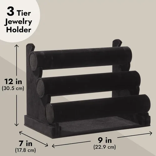 Vista 4 de Soporte para joyas3-Tier de terciopelo joyas brazalete collar con dije Display Rack, Negro 12x 9x 7pulgadas