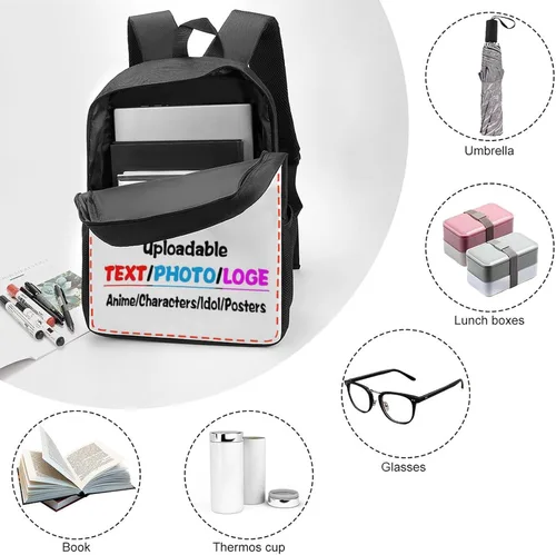 Vista 3 de Mochila personalizada con texto de imagen y foto, personaliza mochila de viaje para laptop para hombres y mujeres, bolsa de hombro casual de 17