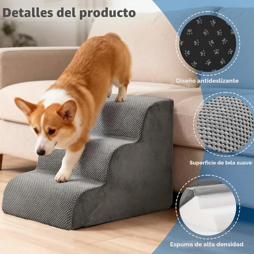 Vista 4 de DUMOS Escaleras para perros y gatos pequeños, escalones curvados de 3
