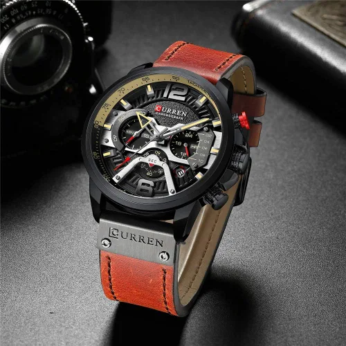 Vista 6 de CURREN - Reloj analógico de cuarzo para hombre, reloj de pulsera con correa de piel, resistente al gua y a la moda