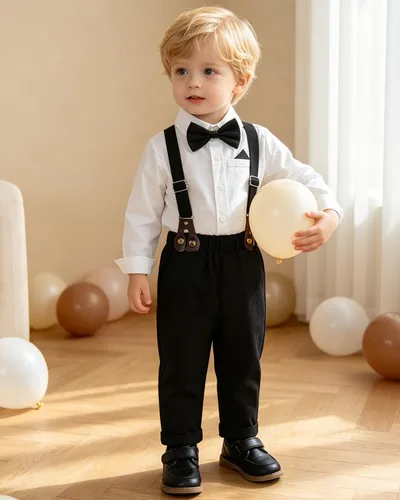 Vista 3 de SALNIER Conjunto formal de esmoquin para niños pequeños B-Negro