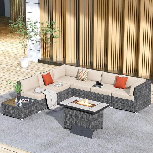 Vista 27 de HOOOWOOO Patio Sectional Furniture Set,2 Piece Couch Set with 2 Matching Armless Chairs(Beige)