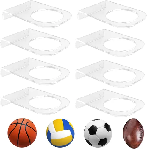 Vista 8 de BiJun Soporte de pared para baloncesto, estante de exhibición de fútbol acrílico, soporte de pared para almacenamiento de pelota transparente
