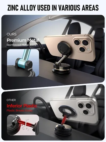 Vista 6 de Soporte magnético de teléfono de automóvil al vacío mejorado para MagSafe [108 + libras de succión más fuerte y 3000 gf magnético más fuerte], Negro