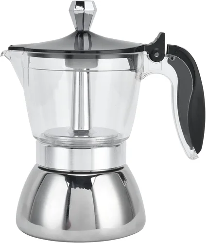 Vista 5 de Tbest Estufa moderna transparente percolador acero inoxidable vidrio italiano 4 tazas cafetera de acero inoxidable cafetera olla cafetera