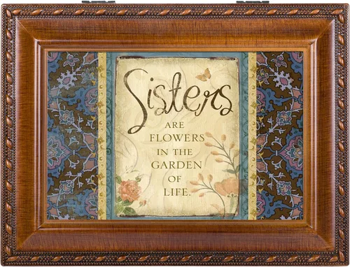Vista 3 de Cottage Garden Sisters Garden Woodgrain Caja de música tradicional reproduce para eso están los amigos