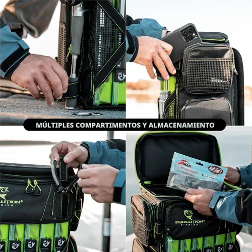 Vista 5 de Mochila para aparejos de pesca Evolution Drift Series, mochila de camping con 6 bandejas para aparejos de pesca, resistente