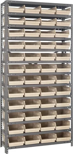 Vista 389 de Quantum QSBU-245BK Heavy Duty Shelving Unit with (7) Shelves and (24) QUS245 Black Bins for Garage Warehouse Storage Distribution 400 lb Load