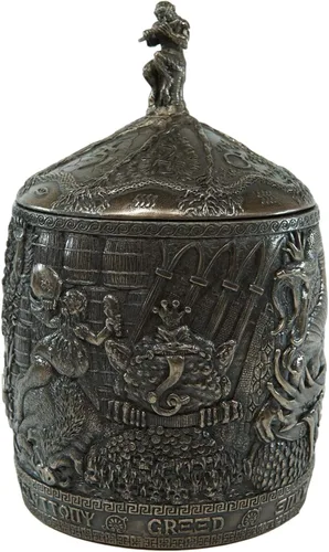 Vista 3 de Ebros Gift Antigua caja de Pandora mitológica idiomática griega con cacerola jugando flauta decorativa caja de baratija estatuilla 8 contenedores