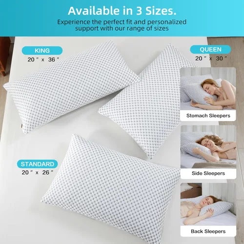 Vista 7 de SAPHREAS Almohadas de cama refrescantes estándar para dormir, almohadas de espuma viscoelástica triturada de hotel de lujo para personas que duermen