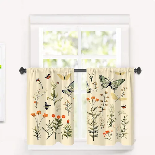 Vista 130 de Cortinas opacas de cocina con pintura al óleo de Europa rosa y negra para ventanas, cenefas opacas modernas de torre Eiffel de poliéster multicapa