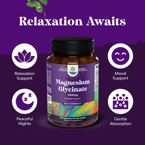 Vista 4 de Suplemento mineral de glicinato de magnesio de 400 mg, suplemento de magnesio calmante para mujeres y hombres, apoyo natural del sueño para la salud
