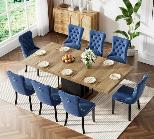 Vista 35 de Mesa de comedor extensible de 78.74 pulgadas para 6 8 y 10 pulgadas, moderna mesa de comedor extensible de granja con base de doble pedestal, mesa