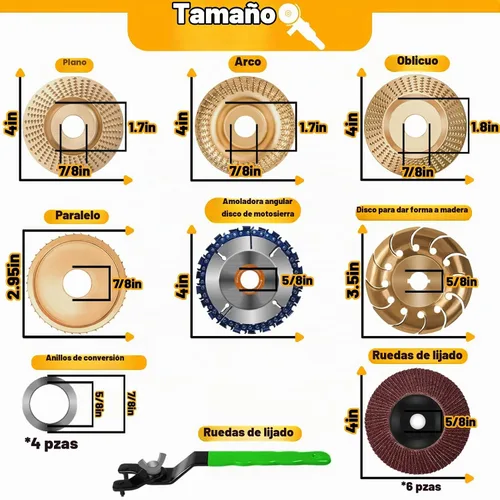 Vista 2 de Juego de 13 discos de tallado de madera para amoladora angular de 4 o 4 1/2 pulgadas, herramienta de tocón, accesorios de rueda de disco