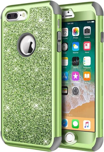 Vista 16 de Hython Funda para iPhone 8 Plus/7 Plus - Defensor resistente, carcasa rígida híbrida con purpurina brillante, cubierta de goma a prueba de golpes