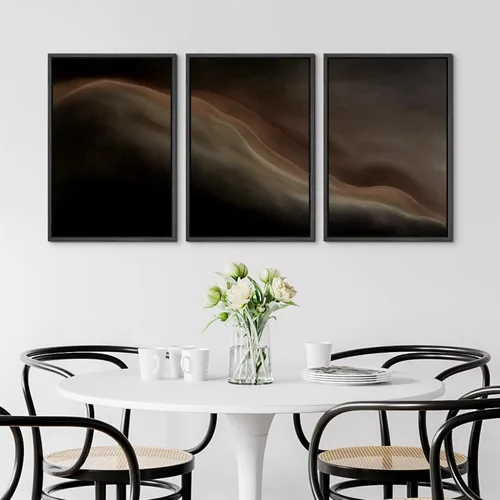 Vista 391 de SIGNFORD - Set de obras de arte en lienzo enmarcado para pared, ilustraciones abstractas de neblina del desierto en tonos neutros beige y marrón