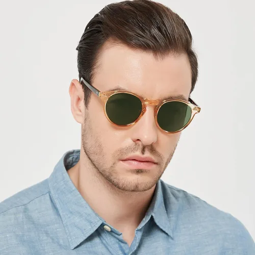 Vista 18 de CARFIA Gafas de sol redondas de acetato para hombre, polarizadas, protección UV, gafas de sol clásicas retro CA5289L