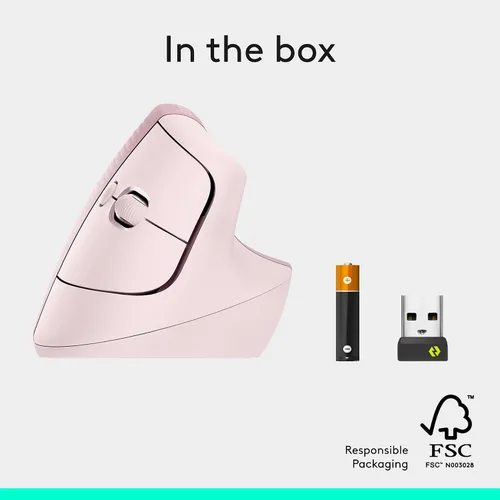 Vista 8 de Logitech Lift - Mouse óptico, ergonómico y vertical, uso inalámbrico, por Bluetooth o con receptor Logi Bolt USB, clics silenciosos, 4 botones, Rosa