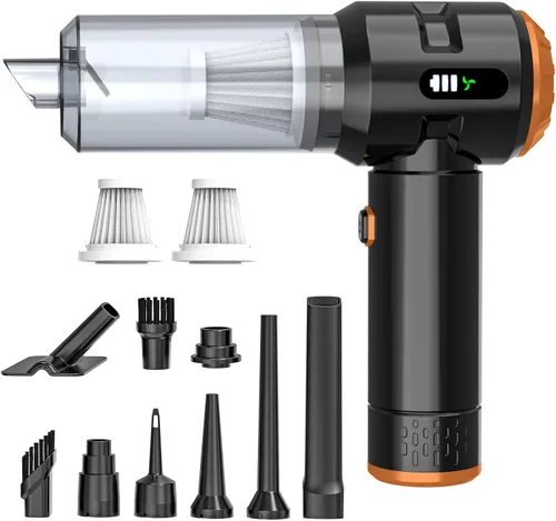Vista 7 de Sycoodeal Aspiradora de mano para automóvil, 25000 PA, fuerte succión ciclónica, portátil, mini aspiradora inalámbrica con pantalla digital, ligera