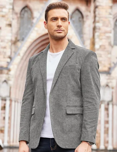 Vista 2 de COOFADNY - Blazer casual de pana para hombre, ajuste clásico, con dos botones, con solapa de muesca