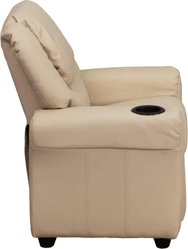 Vista 9 de Flash Furniture - Sillón reclinable contemporáneo para niños, color beige vinilo con base para vasos y reposacabezas