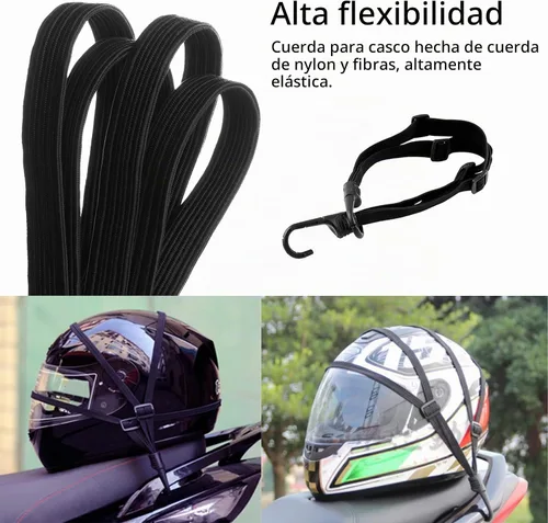 Vista 3 de Paquete de 2 correas elásticas para casco de motocicleta de 23.6 pulgadas con 2 ganchos, correa elástica de malla retráctil para casco y equipaje