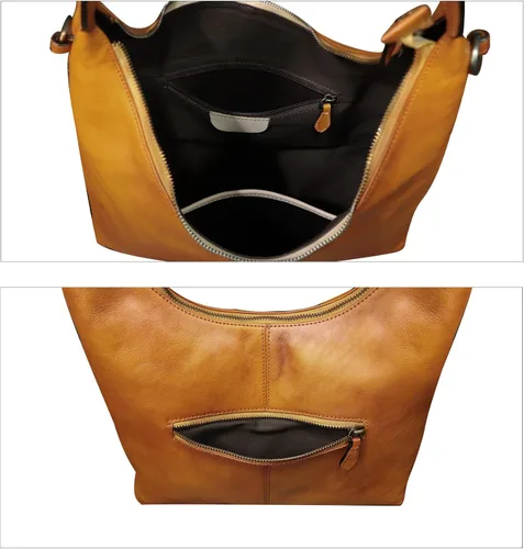 Vista 7 de Bolso Hobo de cuero genuino para mujer, bolso cruzado vintage, bolso de hombro, bolso de mano