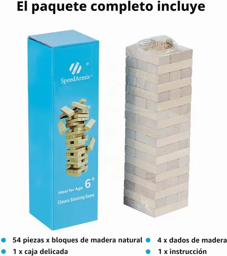 Vista 5 de SpeedArmis Mini torre de caída, juego de apilamiento de madera de 54 piezas