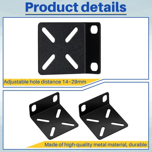 Vista 4 de Pelopy Kit de montaje en rack, orejas ajustables para interruptores de 17.3 Soportes de metal negro, 0.551-1.142 in de espaciado ajustable, 2