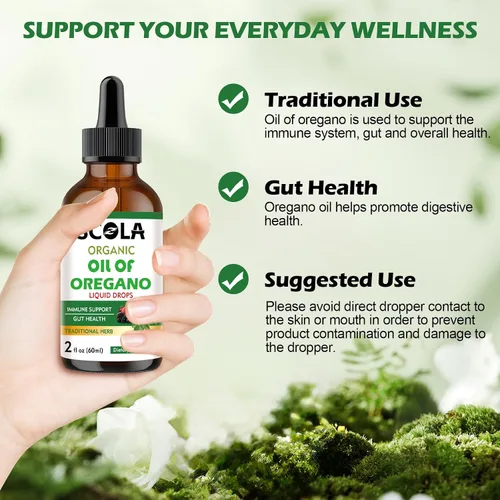 Vista 3 de SCOLA Organics Oil of Oregano Liquid Drops 2 fl oz (2.0 fl oz) Apoyo inmunológico concentrado a base de plantas Sin alcohol, orgánico, sin