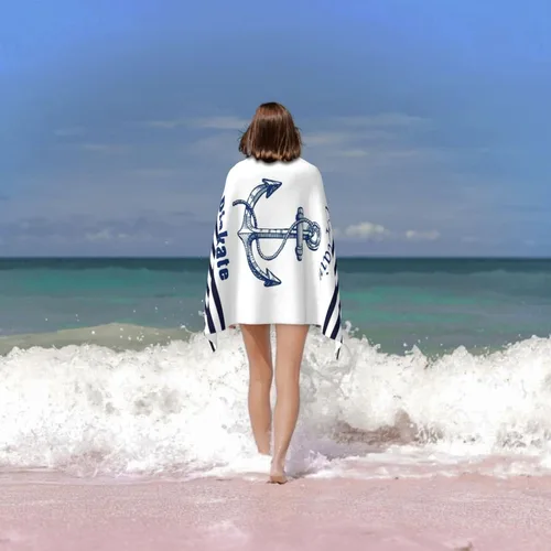 Vista 3 de Toalla de playa personalizada con nombre, toallas de playa personalizadas con nombre de gran tamaño de secado rápido para playa, baño, piscina