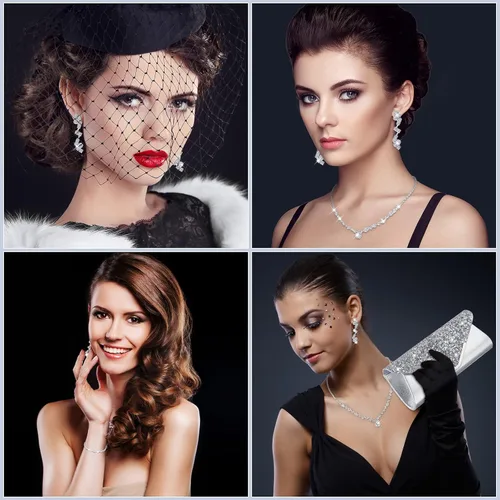 Vista 6 de Tiamon Juego de 5 piezas de joyas de diamantes de imitación, chales y envolturas formales para mujeres, vestidos de noche, bodas nupciales