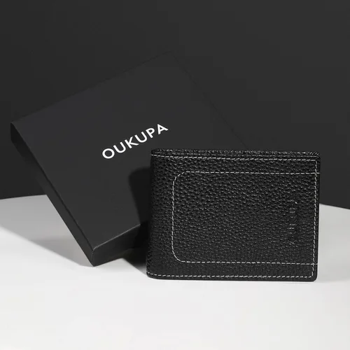 Vista 7 de Billetera para hombre billetera pequeña con bolsillo frontal bloqueo RFID carteras delgadas de cuero de grano superior tarjetero para tarjetas