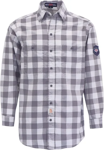 Vista 17 de BOCOMAL Men's FR Shirts 7.5oz Flame Resistant Welding Shirt NFPA2112 CAT2 Cuadros azul marino/blanco