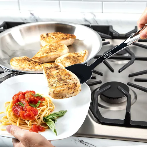 Vista 3 de All-Clad Juego de utensilios de cocina especializados de acero inoxidable, herramientas de cocina para voltear, plateado (paquete de 4)