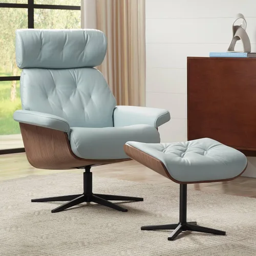 Vista 10 de Benchmaster Sillón reclinable y otomano ajustable de piel sintética Melia Eggshell