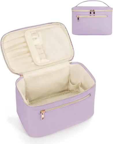 Vista 17 de Wandering Nature Bolsa de Maquillaje, Organizador de Maquillaje de Viaje, Estuche de Brochas Cosméticas para Mujeres en Cuero Vegano Ecológico, M