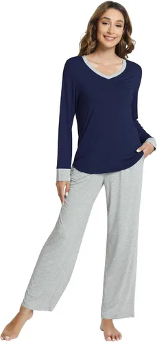 Vista 76 de NACHILA Women's Pajamas Set-Viscose Made from Bamboo, Long Sleeve Sleepwear Top with Pants Comfy Pajama Soft 2 Piece Pjs B-aqua Green