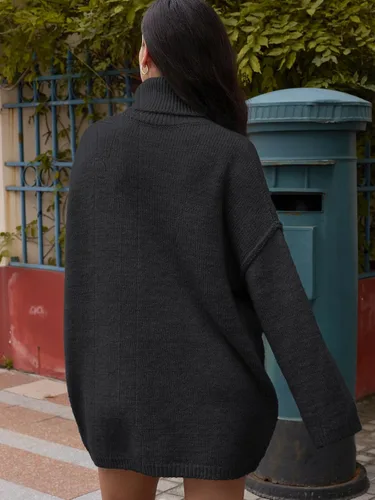 Vista 6 de LILLUSORY Suéter de punto de gran tamaño con cuello alto y manga larga para mujer
