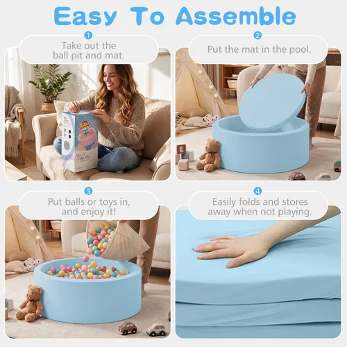 Vista 3 de SHJADE Piscina de pelotas de espuma para niños pequeños, 35.4"x 11.8" Piscina de pelotas para niños, Piscina de pelotas redonda suave para bebés