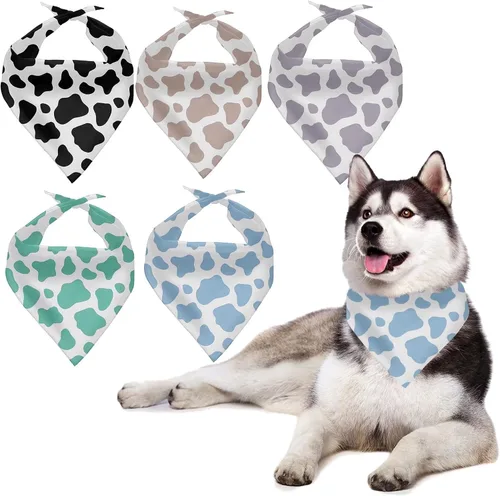 Vista 8 de Howilath Juego de 5 unidades de bandana para perro, bufanda de perro con diseño de piel de animal, bandana triangular lavable con divertido