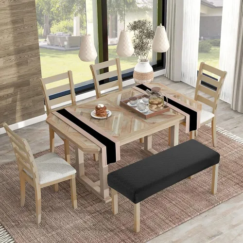 Vista 8 de YISUN Fundas de banco impermeables para comedor, funda de banco de jacquard elástica, antipolvo, extraíble, lavable, protector de asiento de silla