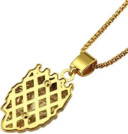 Vista 4 de Hip Hop Jewelry - Colgante de cabeza de león con corona de oro, diamantes de imitación transparentes, juego de puntas de diamantes, cadena cubana
