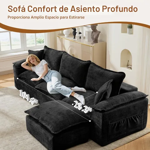 Vista 3 de Korser Sofás seccionales de 108 pulgadas para sala de estar, sofá modular sin hueso con asiento profundo y cojín esponjoso, acogedor sofá acolchado