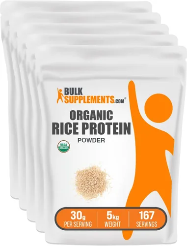 Vista 6 de BulkSupplements. com Proteína de arroz orgánica en polvo, proteína vegetal vegana, sin sabor, vegana y sin gluten, 1.06 oz por porción, 100 g