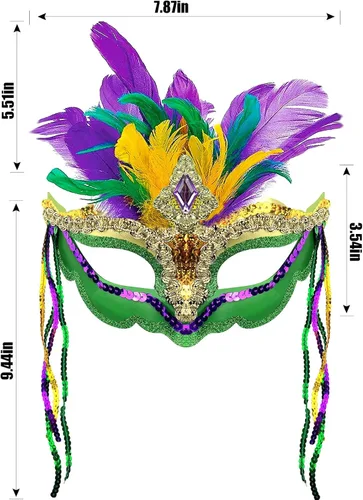 Vista 2 de Máscara de Mardi Gras con plumas para disfraces de mascarada