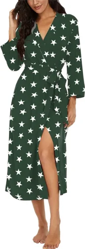 Vista 12 de VINTATRE Bata tipo kimono para mujer, bata larga de punto, ligera, suave, ropa de dormir con cuello en V, casual, ropa de descanso para mujer Verde
