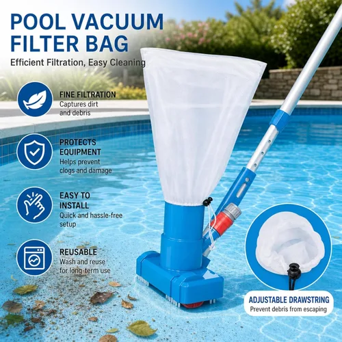 Vista 3 de Paquete de 4 bolsas de repuesto de malla al vacío XL para piscina, color blanco de 18.5 x 16.5 pulgadas